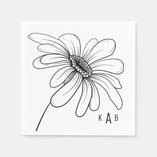 Hand-Drawn Daisy Monogram White Cocktail Napkins Servet (Voorkant)