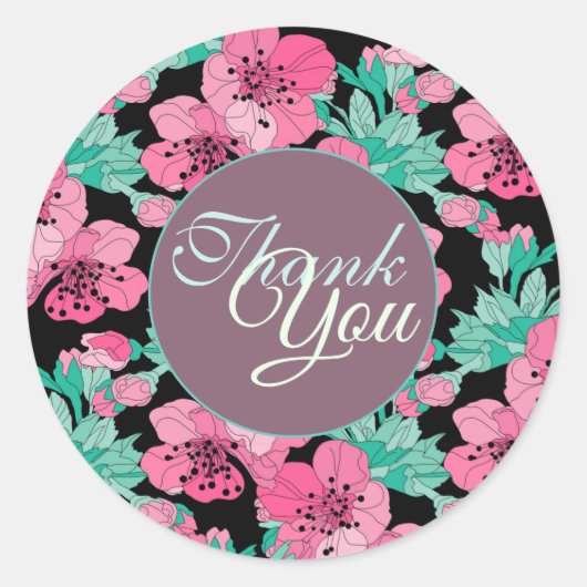 Hand Drawn Decorative Cherry Blossom Dank je Ronde Sticker (Voorkant)