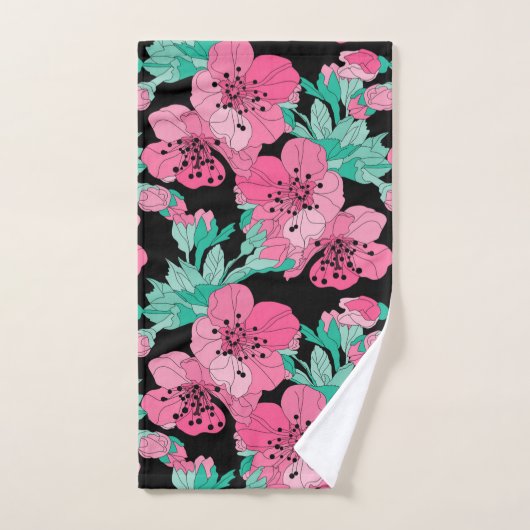Hand Drawn Decorative Cherry Blossom Pattern Bad Handdoek (Handdoek)