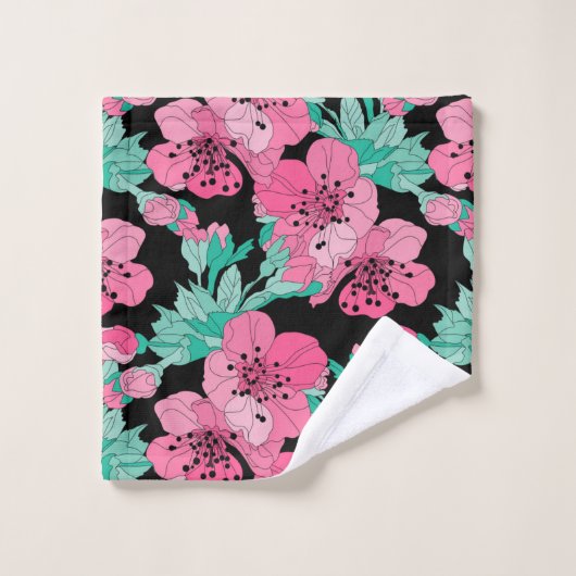 Hand Drawn Decorative Cherry Blossom Pattern Bad Handdoek (Wasdoekje)