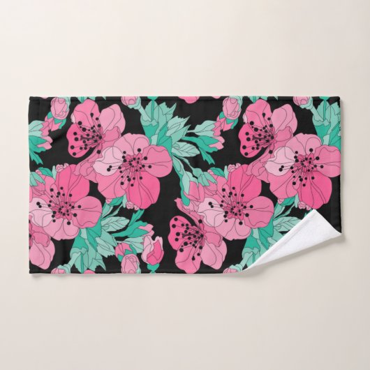 Hand Drawn Decorative Cherry Blossom Pattern Bad Handdoek (Handdoek)