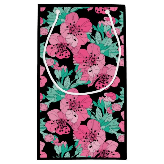 Hand Drawn Decorative Cherry Blossom Pattern Klein Cadeauzakje (Achterkant)