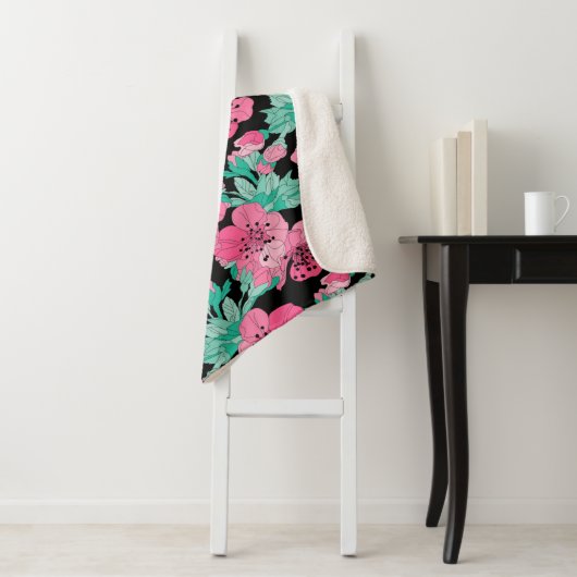 Hand Drawn Decorative Cherry Blossom Pattern Sherpa Deken (In situ)