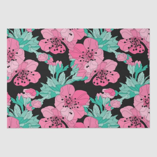 Hand Drawn Decorative Cherry Blossom Pattern Tissuepapier (Voorkant)