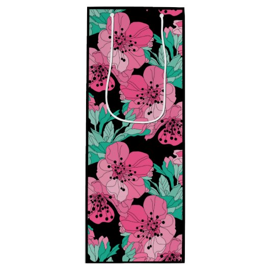 Hand Drawn Decorative Cherry Blossom Pattern Wijn Cadeautas (Voorkant)