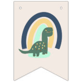 Hand Drawn Dinosaur met Rainbow Happy Birthday Vlaggetjes (Eerste vlag)