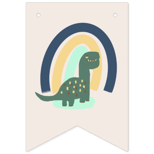 Hand Drawn Dinosaur met Rainbow Happy Birthday Vlaggetjes (Eerste vlag)
