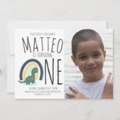 Hand Drawn Dinosaur Rainbow Birthday Foto Kaart (Voorkant)