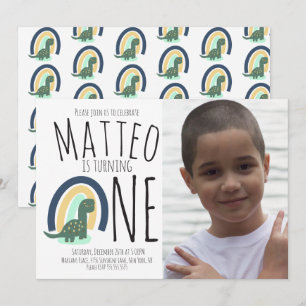 Hand Drawn Dinosaur Rainbow Birthday Foto Kaart