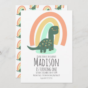 Hand Drawn Dinosaur Rainbow Birthday Party Boho Kaart