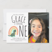 Hand Drawn Dinosaur Rainbow Birthday Party Foto I Kaart (Voorkant)