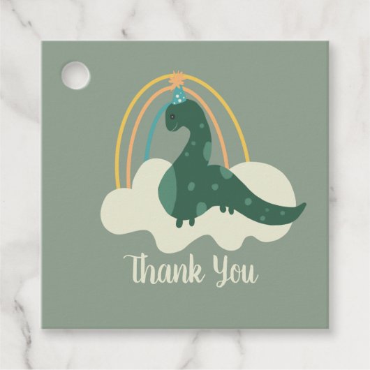 Hand Drawn Dinosaur Rainbow Birthday Party Green Bedankjes Labels (Voorkant)