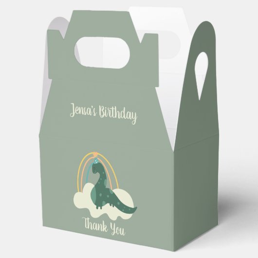 Hand Drawn Dinosaur Rainbow Birthday Party Green F Bedankdoosjes (Geopend)
