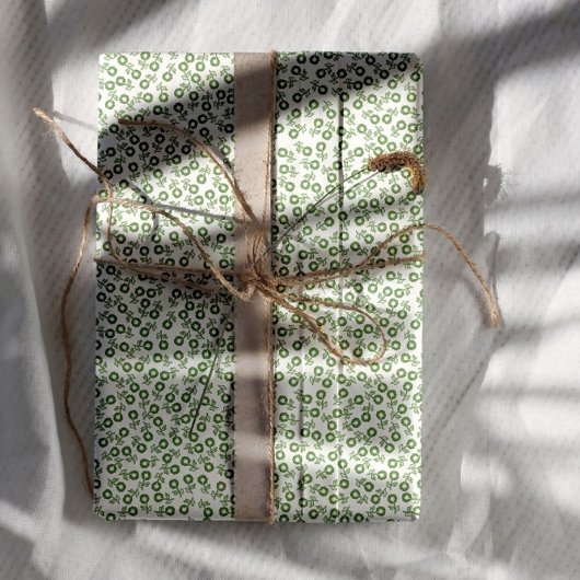 Hand-drawn ditsy Sage Green Daisies – Mini Floral Inpakpapier Vel