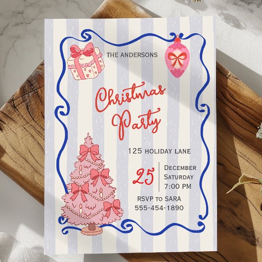 Hand Drawn  doodle blue pink christmas party Kaart