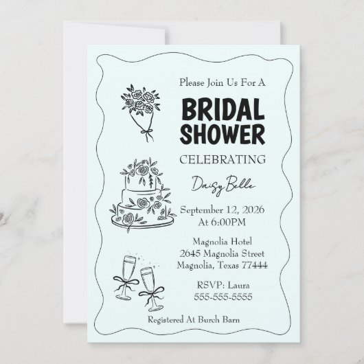 Hand Drawn Doodle Bridal Shower Green Kaart (Voorkant)