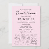 Hand Drawn Doodle Bridal Shower Pink Kaart (Voorkant)