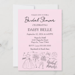 Hand Drawn Doodle Bridal Shower Pink Kaart