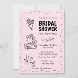 Hand Drawn Doodle Bridal Shower Pink Kaart