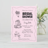 Hand Drawn Doodle Bridal Shower Pink Kaart (Staand voorkant)