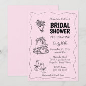 Hand Drawn Doodle Bridal Shower Pink Kaart (Voorkant / Achterkant)