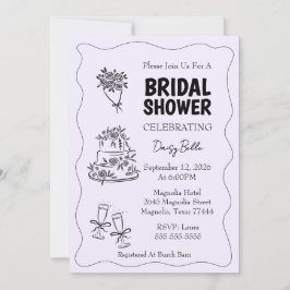 Hand Drawn Doodle Bridal Shower Purple Kaart