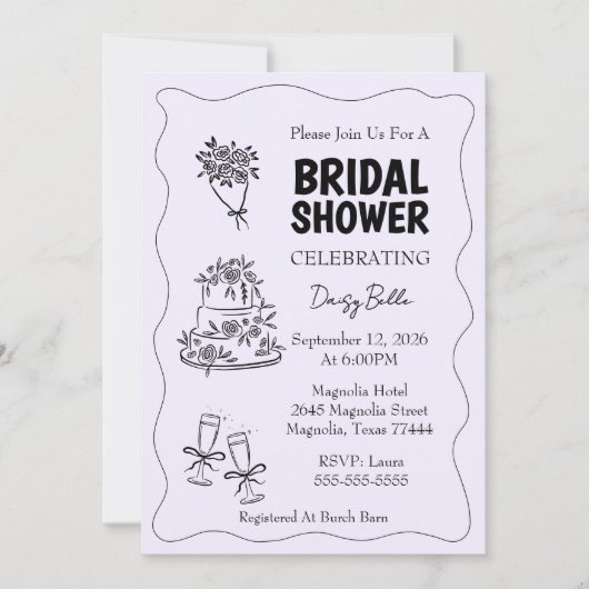 Hand Drawn Doodle Bridal Shower Purple Kaart (Voorkant)