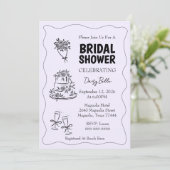 Hand Drawn Doodle Bridal Shower Purple Kaart (Staand voorkant)