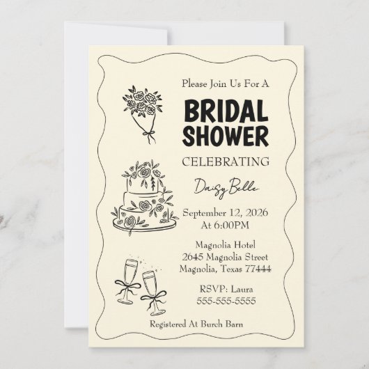 Hand Drawn Doodle Bridal Shower Yellow Kaart (Voorkant)