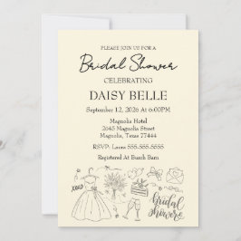 Hand Drawn Doodle Bridal Shower Yellow Kaart