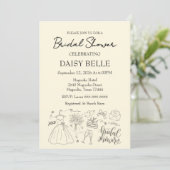 Hand Drawn Doodle Bridal Shower Yellow Kaart (Staand voorkant)