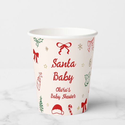 Hand Drawn Doodle Christmas Santa Baby Shower Papieren Bekers (Achterkant)