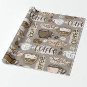 Hand drawn doodle coffee pattern background cadeaupapier (Uitgerold)