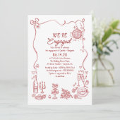 Hand Drawn Doodle Funky Whimsical Engagement Party Kaart (Staand voorkant)