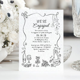 Hand Drawn Doodle Funky Whimsical Engagement Party Kaart