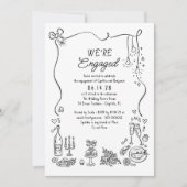 Hand Drawn Doodle Funky Whimsical Engagement Party Kaart (Voorkant)