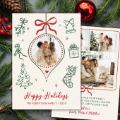 Hand-Drawn Doodle Green Red Photo Christmas Happy Feestdagenkaart