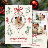 Hand-Drawn Doodle Green Red Photo Christmas Happy Feestdagenkaart