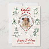 Hand-Drawn Doodle Green Red Photo Christmas Happy Feestdagenkaart (Voorkant)