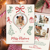 Hand-Drawn Doodle Green Red Photo Merry Christmas Feestdagenkaart
