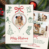Hand-Drawn Doodle Green Red Photo Merry Christmas Feestdagenkaart
