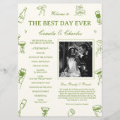 Hand Drawn Doodle Green Wedding Program Programmakaart (Voorkant)