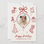 Hand-Drawn Doodle Ivory Red Photo Christmas Happy Feestdagenkaart (Voorkant)