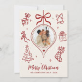 Hand-Drawn Doodle Ivory Red Photo Merry Christmas Feestdagenkaart (Voorkant)