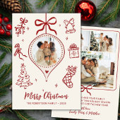 Hand-Drawn Doodle Ivory Red Photo Merry Christmas Feestdagenkaart