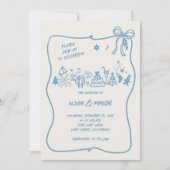 Hand-Drawn Doodle Lijst Bow Winter Blue QR Wedding Kaart (Voorkant)