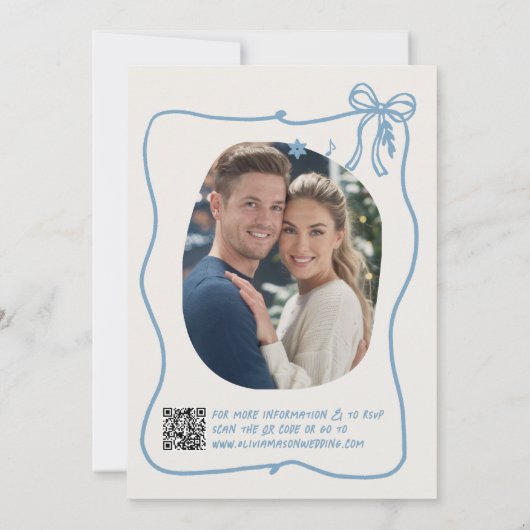 Hand-Drawn Doodle Lijst Bow Winter Blue QR Wedding Kaart (Achterkant)