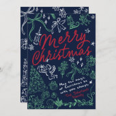 Hand Drawn Doodle Merry Christmas Kaart (Voorkant / Achterkant)