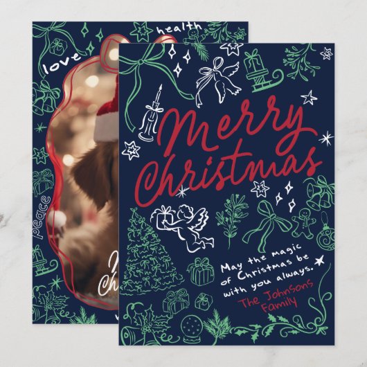 Hand Drawn Doodle Merry Christmas Kaart (Voorkant / Achterkant)