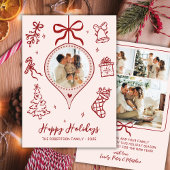 Hand-Drawn Doodle Pink Red Photo Christmas Happy Feestdagenkaart